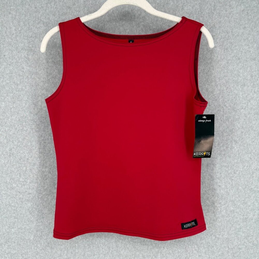 Kerrits Womens Sleeveless Boat Neck Tank Top Size L Cascade Red Riding Nylon NEW